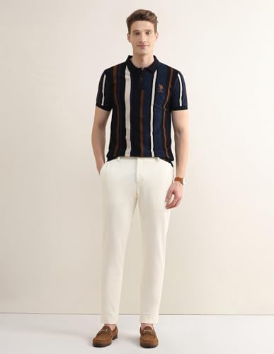 Image of U.S.Polo Association Men's Vertical Striped Colorblocked Slim Fit Polo Shirt