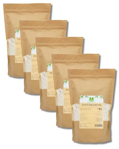 Hafermehl 5Kg von Green Essence - natürliches Haferkornmehl 5x1Kg - natürlich geeignet füt Brot und Haferkekse - Gemahlene Haferflocken - ohne Zusätze (5 Kg)