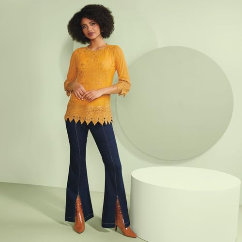 Masseys Paneled Split Hem Flare Jean for Women4