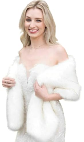 Hycurey Women's Faux Fur Shawl Wrap Thick Warm Fluffy Fur Scarf Elegant Classic Poncho Fashion Cozy Fall Winter Wedding Dress