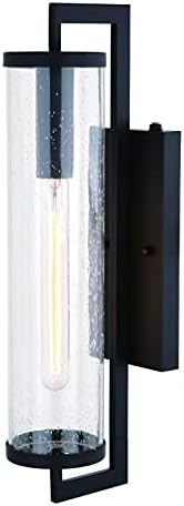 VAXCEL Morgan Park 20 in. H 1-Light Matte Black Dusk to Dawn Sensor Outdoor Wall Sconce, Durable Steel, Clear Seeded Glass Shade, LED Compatible for Exterior Porch Patio Front Door or Garage