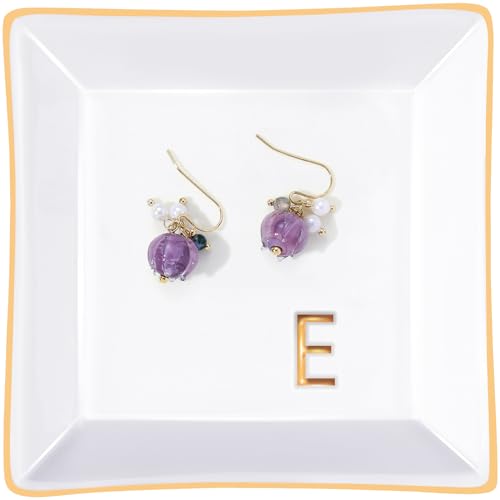 Titanape Keramik-Schale, dekoratives Schmucktablett für Ringe, Ohrringe, Halsketten, Armbänder, Uhren, Schlüssel, Geburtstag, Muttertag, Weihnachtsgeschenk für Frauen, Weiß (E)