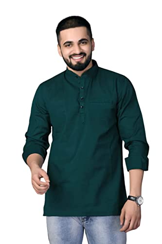 Image of Men's Cotton Regular Short Kurta | Casual & Ethnic Wear with Long Sleeve