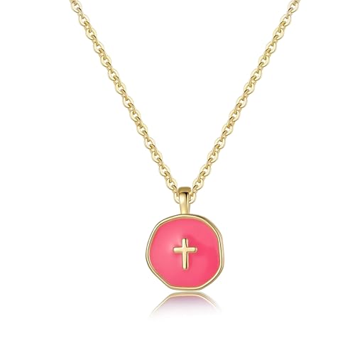 Drogomen Bonito collar de cruz pequeña, decoración de bautizo de primera comunión, recuerdos de fiesta, cristiano, religioso, joyería de Pascua, regalos para hija, nieta, sobrina, Latón, Sin piedra