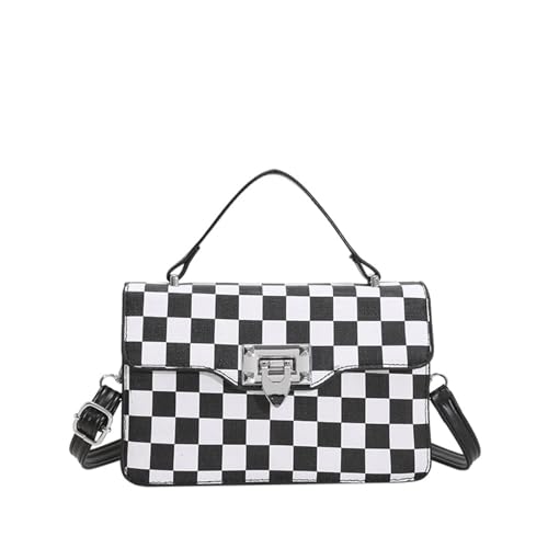 Checkered Crossbody Bag Bum Bags Alt Trendy Checkered Bum Bag Crossbody with Top Handle Convertible Strap Black And White