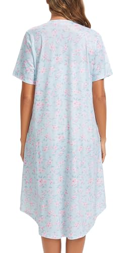 Image of Kabento Nightgowns for Women Cotton Short Sleeve Long Night Gowns with Pockets