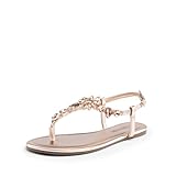 DREAM PAIRS Flat Sandals for Women Dressy Rhinestone T-Strap Thong Flat Sandals for Summers Dress Beach,Size 8.5,Champagne/Gold,SDFS2405W