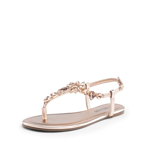 Image of DREAM PAIRS Women's Rhinestone Flat Sandals | Thong Sparkle Dressy Comfortable Adjustable Ankle Strap Sandals for Summer Beach Vacations Wedding Holiday Party