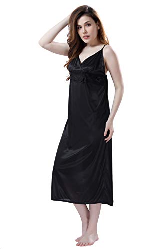 Image of Romaisa Women's Solid Maxi Satin Nighty with Robe, Free Size Nightwaer (Pack of 2) GRP-RN335-339