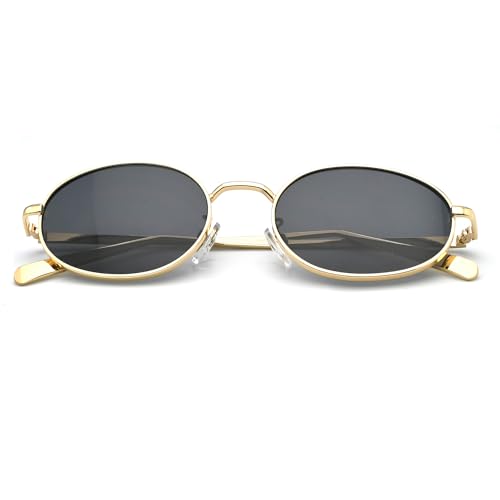 Retro Oval Sunglasses for Women Men Trendy Gold Sun Glasses Vintage Metal Frame Shades4