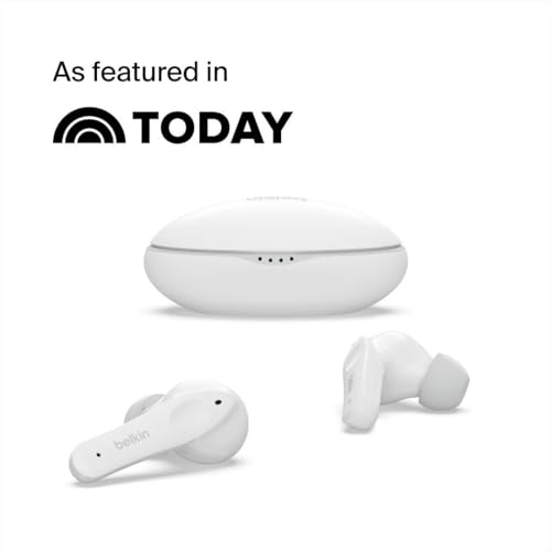 Image of Belkin SOUNDFORM Nano True Wireless Earbuds for Children, Max. 85 dB, Hearing Protection, for Remote Education, IPX5, 24 Hours Playback, for iPhone, Galaxy, Pixel, White, 40 - 65 inches, 120,