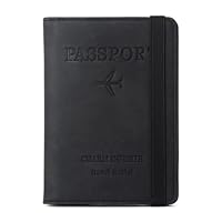 Carteira Porta Passaporte de Viagem com Elástico PU Couro, Compartimentos para Cartões e Passaporte Organizador de Documentos (Preto)
