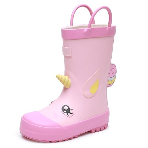 RAINANGEL Toddler Rain Boots with Easy-On Handles, Waterproof Rubber Kids Rain Boots for Girls and Boys, in Fun Printed & Colors Unisex-Child Outdoor Boots, Size 4