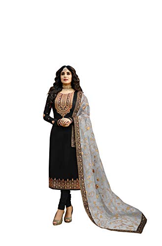 GRC Pakistani Dresses for Women Ready to wear Satin Georgette Indian Clothes for Women Embroidered Designer Straight Dress (XXX-Large, Black)