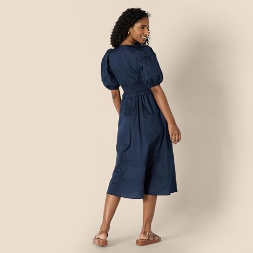 Amazon Essentials Women's Regular-Fit Cotton Sateen Puff Sleeve Midi Dress3