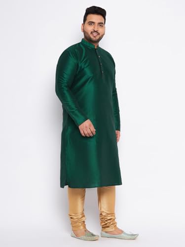 Image of Vastramay Plus Men's White Silk Blend Kurta Pyjama Set VPLUSMKWH001nPBL 44 | Independence Day