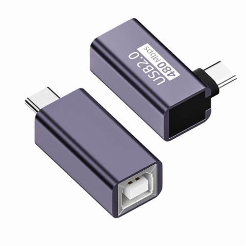 Adaptador USB 2.0 Tipo B hembra a Tipo C macho ángulo y recto, 2 pcs miniatura 1