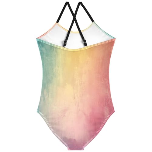 Pigsaly Girls One Piece Swimsuits Watercolor Rainbow Gradient Kids Cross Back Swimwear Toddler Beach Sport Bathing Suit 3T2