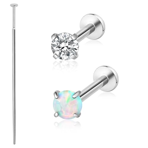 Flat Back Earrings for Women, Helix Tragus Conch Piercing Jewelry, Implant Grade Titanium Earrings, Threadless Nose Studs 18g, Hypoallergenic Cartilage Earring Stud Gold