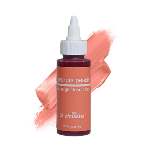 Image of Chefmaster Georgia Peach Liqua-Gel Food Coloring | Vibrant Color | Professional-Grade Dye for Icing, Frosting, Fondant | Baking & Decorating | Fade-Resistant | Easy-to-Use | Made in USA | 2.3 oz