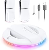 YUANHOT Vertical Stand with RGB Light for PS5 Slim, Station with 14 Lighting Modes Compatible with PlayStation 5 Slim Disc/Digital Edition