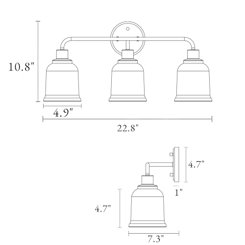 Image of KSANA Gold Bathroom Vanity Light Fixtures with Clear Glass Shade, 3-Light Modern Bathroom Vanity Lights Over Mirror, 22.8 inchx7.3 inchx10.8 inch