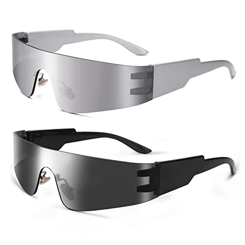 Image of COASION Wrap Around Sunglasses for Women Men Trendy Rimless Futuristic Shades Y2k Shield Flat Top Fashion Eyeglasses