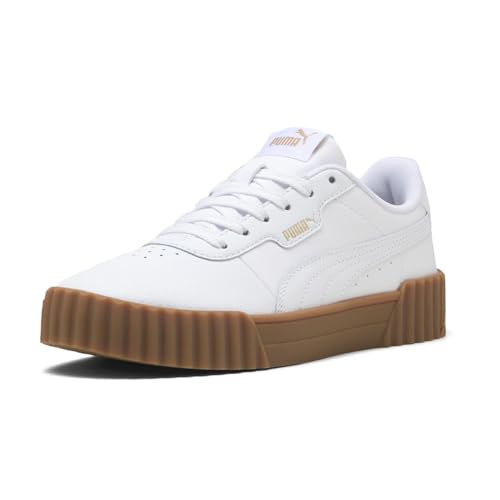 PUMA Womens Carina 3.0 Lace Up Sneakers Shoes Casual , Puma White/Puma Gold/Gum 6 M2