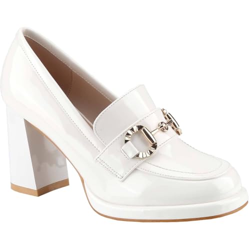 Women's Platform Loafer Heels Closed Toe Chunky Block Heel High Penny Loafers Pumps Elegant Comfort Casual Slip On Spring Summer Vacation Spring Break Easter