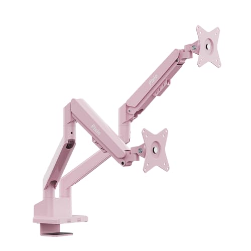 Image of Pixio PS1D Wave Pink Dual Monitor Arm Stand Desk Mount - Fits up to 32 inches Monitors and up to 19.8lbs. VESA Compatibility and Integrated Cable Management