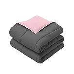 Royal Hotel Bedding Reversible Throw Blanket, Hypoallergenic, Down Alternative Throw Blanket, Medium Warmth, 50 by 75 Inches, Charcoal - Blush