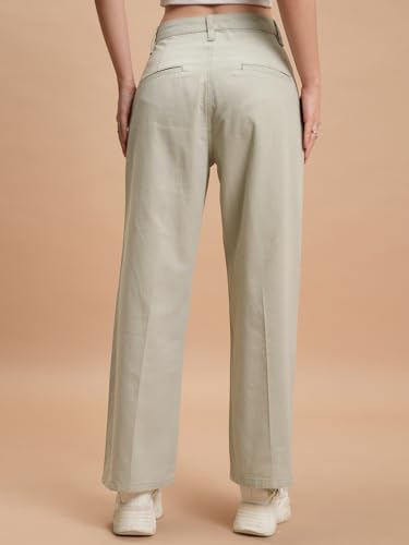 Image of Tokyo Talkies Pure Cotton Flared Wide Leg Trousers | Mid-Rise with Side Pockets|Casual Pants
