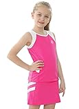 Willit Mädchen Tennis Golf Kleid Outfit Kinder Tennisrock und Tank Set Baumwolle Golf Kleidung mit Shorts Rose Red XL