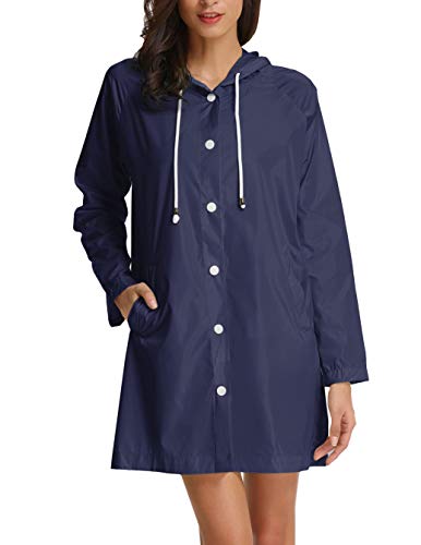 GRACE KARIN Womens Packable Raincoat Lightweight Hooded Raincoat (Small,Navy Blue)