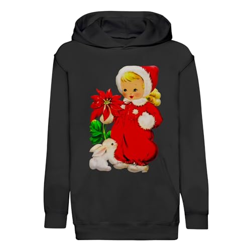 Sweat à capuche enfant pour les fêtes de Noël, design lapin mignon rétro