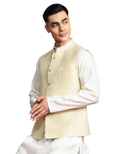 Image of MANQ Men's Kurta With Churidar & Ethnic Motifs Nehru Jacket Set For Wedding, Festival & Formal Occasions