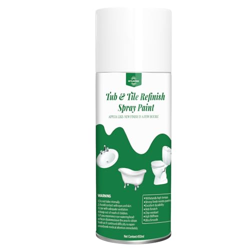 Tub and Tile Spray Paint White 450ml 1 pack Diy Countertop Paint Kit Suitable for Ceramic Porcelain Fiberglass Bathtub Tile Bathroom wall Repair Spray Paints