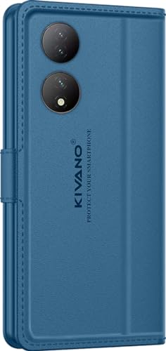 Image of KIVANO LUXE Compatible for Vivo T2 5G / Vivo Y100 5G Luxury Handmade Leather Magnetic Flip Folio Case | Card Holder & Kickstand | Slim Protective Cover | Unisex - Blue