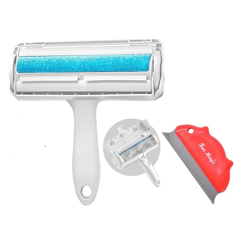 Fur Magic Reusable Pet Hair Remover Roller & Dog Cat Hair Remover Scraper Brush, Easy to Clean Lint Remover Comb for Furniture, Sofa, Carpet and Bedding