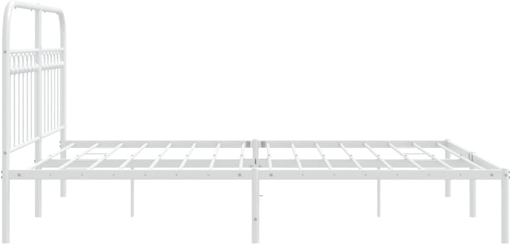 White Steel King Bed Frame with Rectangular Headboard, Durable Heavy-Duty Metal Platform Foundation for Bedroom, Sturdy Slatted Mattress Support, Easy Assembly, Modern Minimalist Design