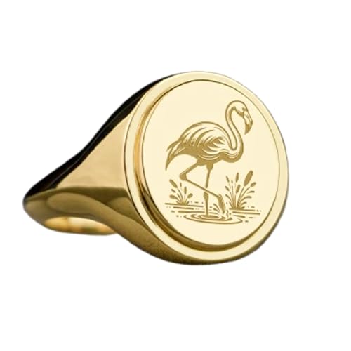 Chevalière flamant rose argent bague ovale ajustable anti-allergie or