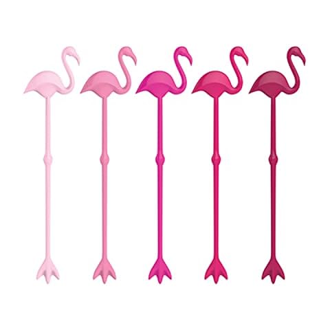 TrueZoo Pink Flamingo Stir Sticks 5 Pcs - Extra Long Cocktail Drink Stirrers Swizzle Sticks, Reusable Beverage Stirrers for Cocktails, Coffee, Tea - Set of 5, Multicolor Cover