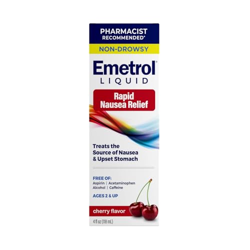 Emetrol Non-Drowsy Nausea Relief - Liquid Medicine for Upset Stomach Relief - Pharmacist Recommended Nausea Medicine - Cherry Flavor - 4fl oz