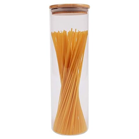 Glass Food Jar with Bamboo Lid Natural Eco-Friendly Cover, Healthy and Safe, Silicone Ring for Airtight Sealing, Clear Canister Container for Kitchen Storage, for Seeds, Coffee, Flour, Sugar (1, 2L) Cover