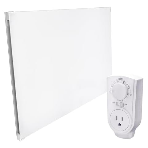 EconoHome Wall Mount Space Heater Panel - with Thermostat and Heat Guard Cover - 400W Convection Heater - for 120 Sq Ft Room - 120V Electric Heater - Updated Model Cover