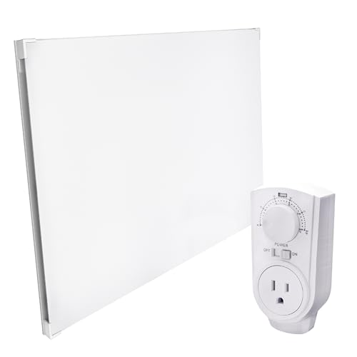 EconoHome Wall Mount Space Heater Panel - with Thermostat and Heat Guard Cover - 400W Convection Heater - for 120 Sq Ft Room - 120V Electric Heater - Updated Model