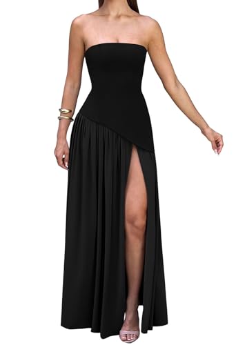 Image of Memoriesea Women's Elegant Strapless High Split A Line Flowy Party Cocktail Maxi Dress