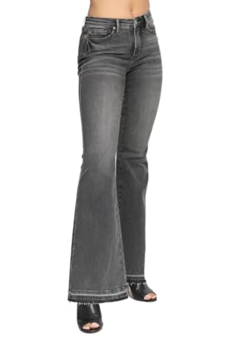 Judy Blue Mid Rise Tummy Control Washed Gray Release Hem Flare Jeans by Ivory Gem2