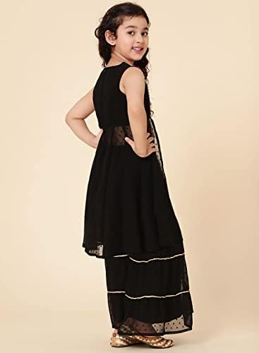 Image of A.T.U.N. (ALL THINGS UBER NICE) Girl's Polyester Embroiderey Sleeveless Kurta and Sharara Set | Traditional Ethnic Wear Clothing Set for Festival and Special Occasions
