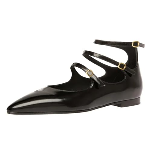FYS Women's Pointed Toe Mary Janes Stylish Buckle Strappy Comfortable Flats Daily Outfit Street Shopping Shoes Size 4-16 US